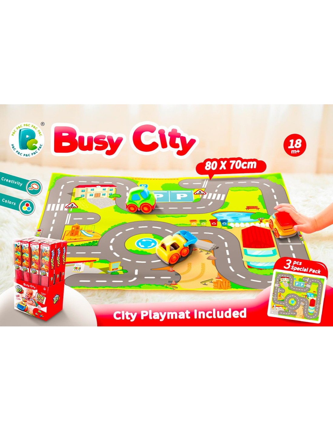 KiddyGO! Tappeto Città con 3 Veicoli